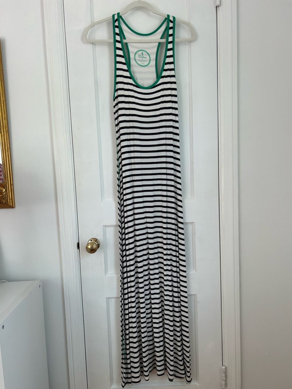 Seaton Navy + White Striped Racerback Maxi Dress with Green Trim Size XS